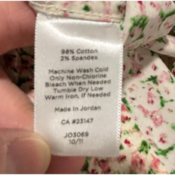 Talbots floral blouse cottage core cotton stretch beige pink green preppy sz 2 - Picture 7 of 7